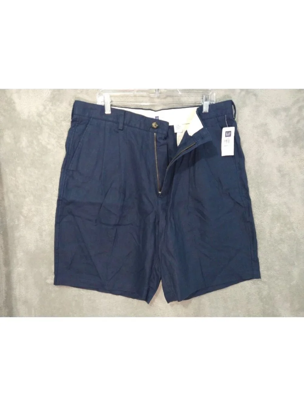 Gap Chino Shorts Mens 38 Blue Linen Pleated High Rise
